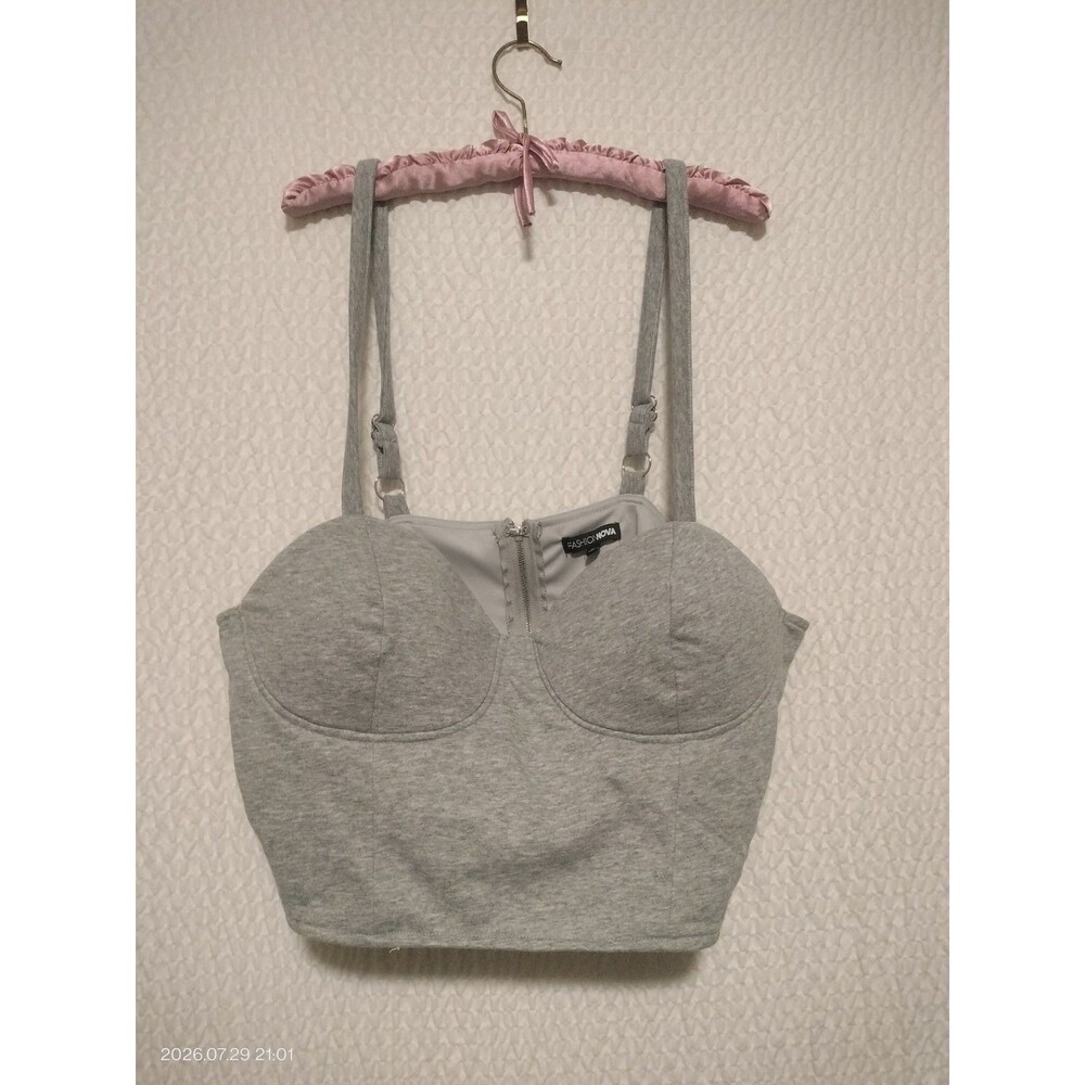 Fashion Nova Women's Bustier Corset Top Size 2X Gray Zipper Closure Lined Padded